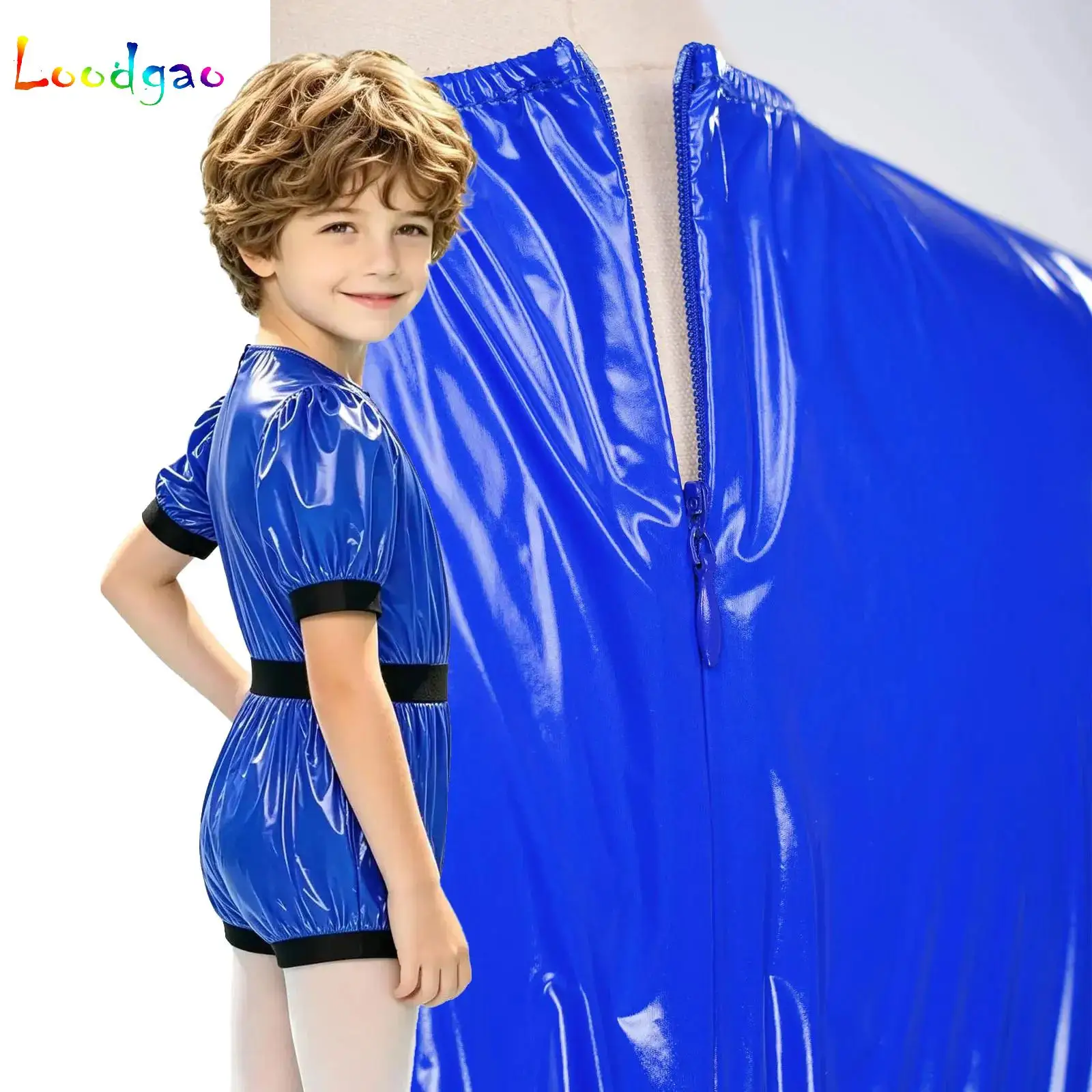 Kids Waterproof Diaper Cover Bodysuit Jumpsuit Leakproof Special Needs Adaptive Clothing Short Sleeve Zipper Glossy Rompers