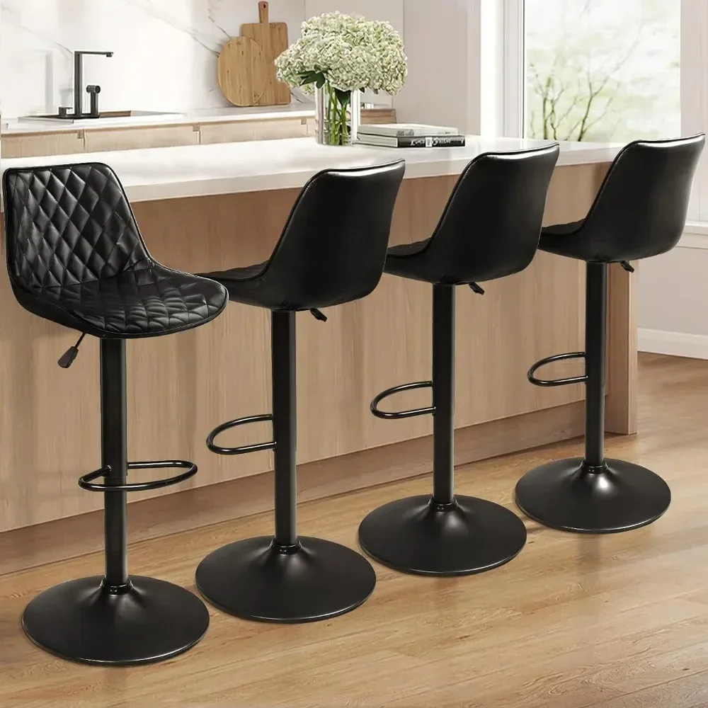 Bar Stools Set Of 4, Leather Bar Stools With Back, Modern Swivel Bars Chair For Kitchen Island With 350 LBS