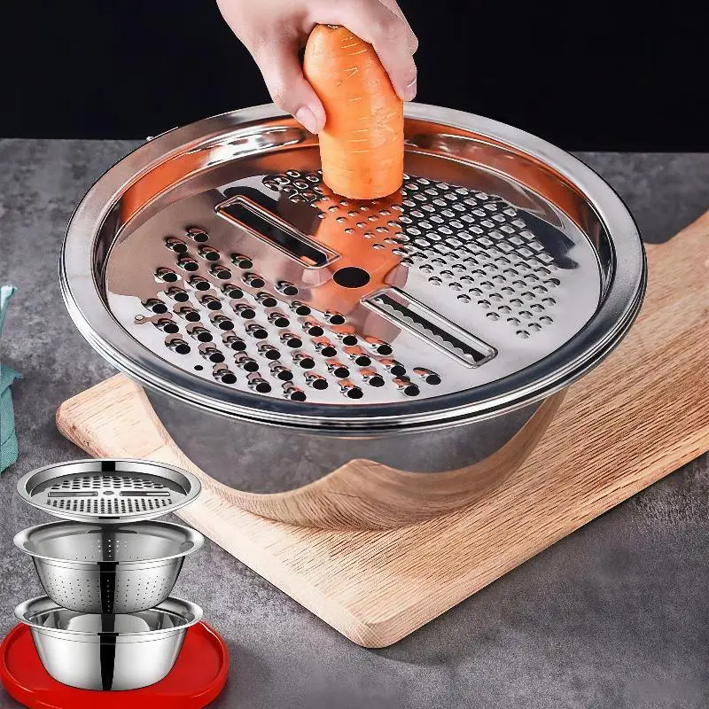 3 Pcs Food Grade Stainless Steel Mixing Bowl Set Multifunctional Kitchen Bowls for Vegetable Salad Baking