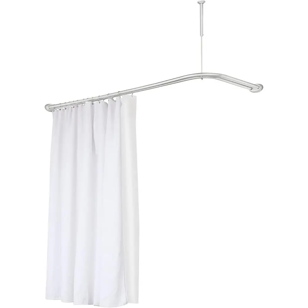 

Настенная двойная L-образная занавеска для душа 72 л x 31,7 Вт, с 24 крючками для душа в комплекте и потолочной опорой (хром)