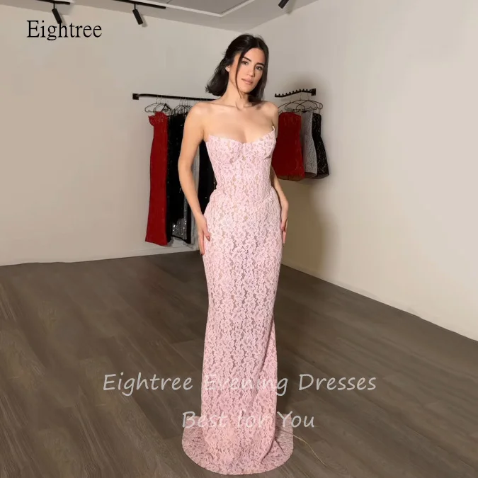 Eightree Sexy Sky Blue/Pink Lace Mermaid Prom Dresses Sweetheart Neck Party Gowns Floor Length Evening Dress Gown Customized image 4
