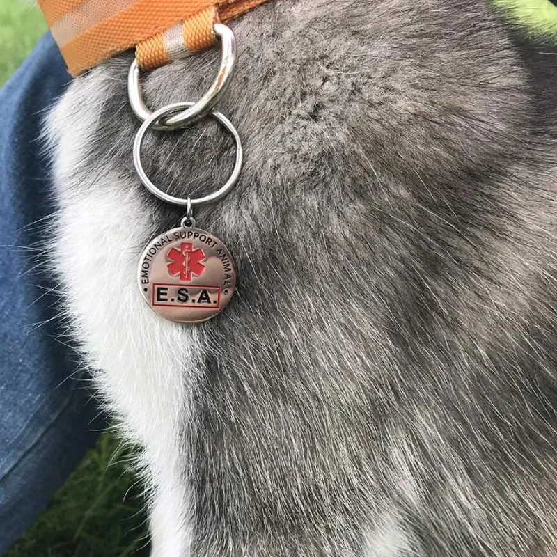 ESA Support Keychain Service Dog Tag Emotional Support Animal with Red Medical Alert Symbol 1inch Switch to Collars and Vest Cat