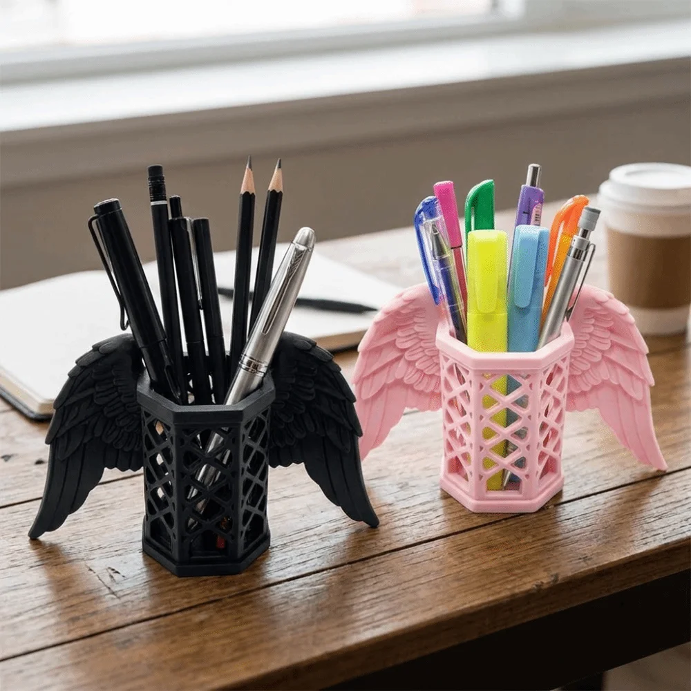 Creative Plastic Angel Wings Pen Holder Stable Decorative Makeup Brush Holder Hollow Pen Container For Home