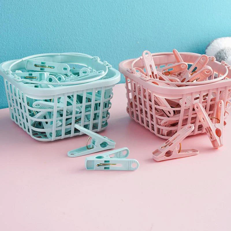 30Pcs Plastic Clothes Pegs Laundry Clothespin Clothes Pins Storage Organizer Quilt Towel Clips Spring With Basket Cabides Hanger