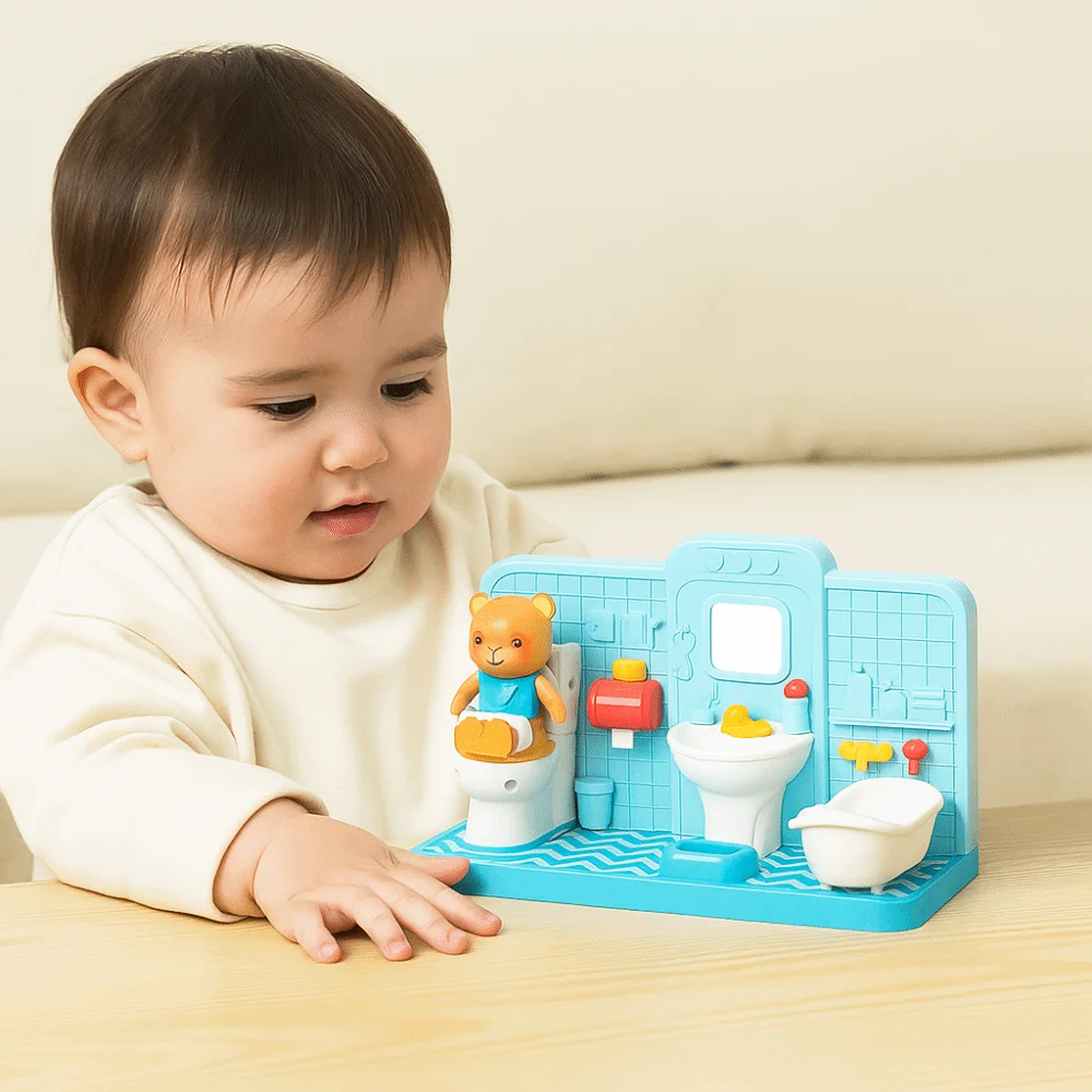 Bathtub Bear Simulation Bathroom Toy Enlightenment Toy Dollhouse Furniture Funny Electronic Toilet Toy Miniature Decor