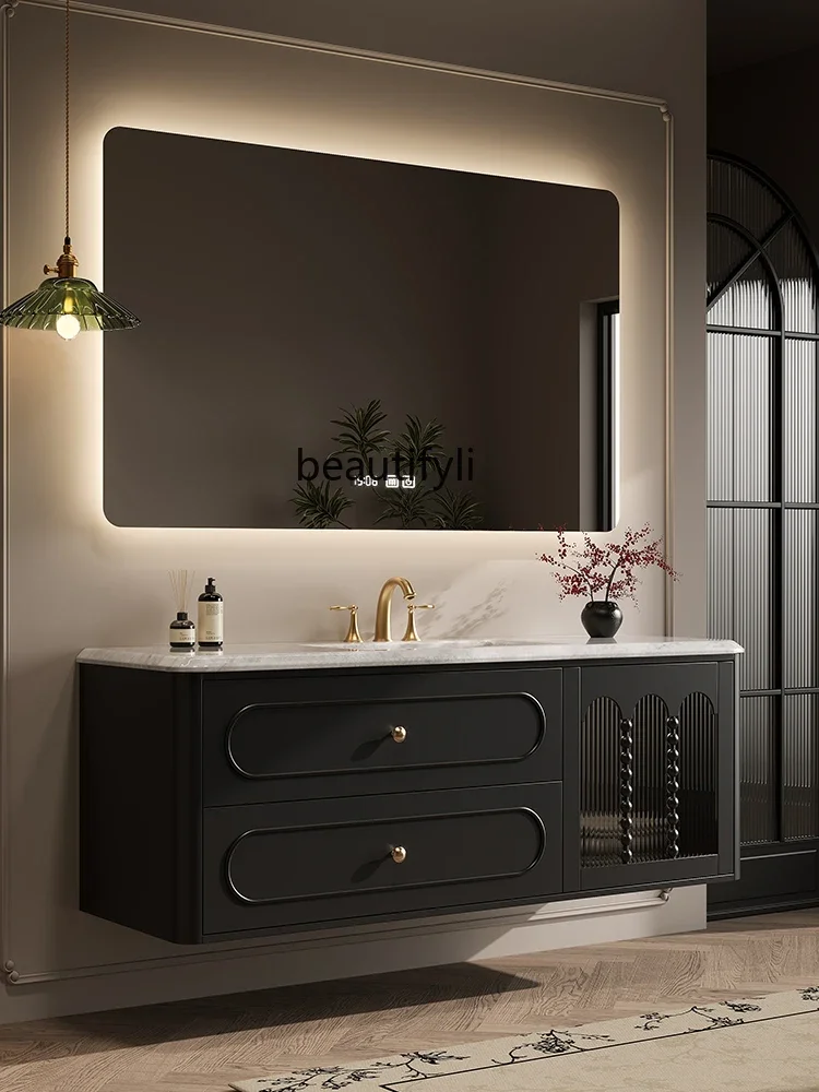 YH  Oak Bathroom Cabinet Whole Washbin Washstand French Retro Bathroom Wash Wash Basin Cabinet Combination Luxury Stone