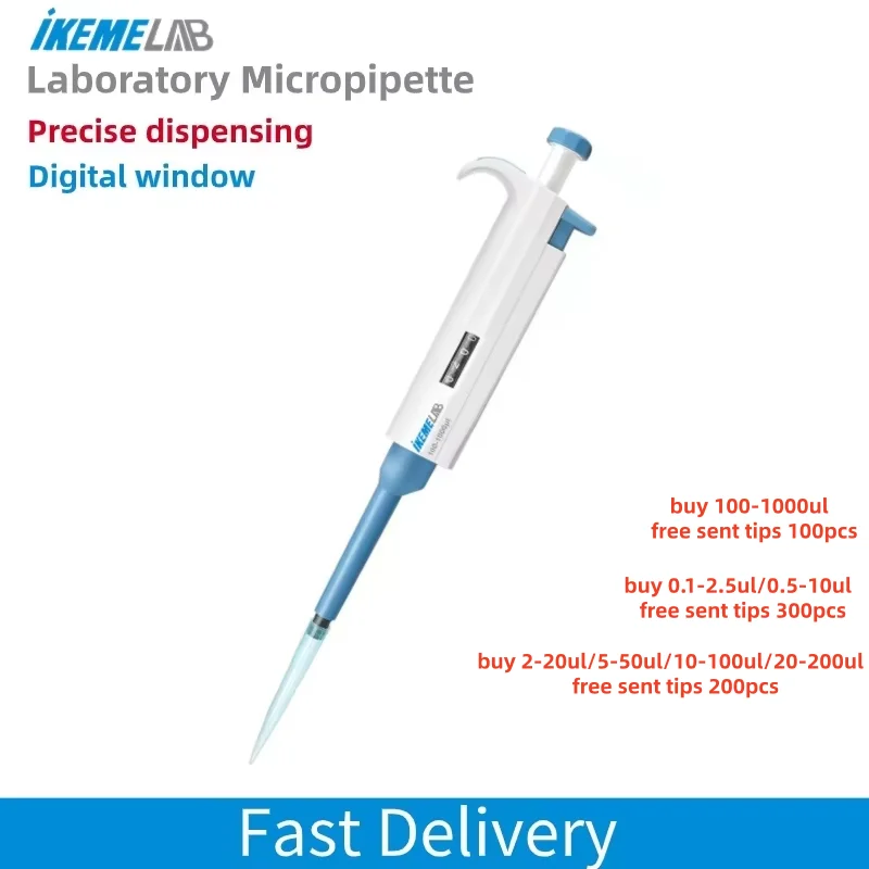 IKEME Laboratory Micropipette Plastic Single Channel Adjustable Pipette 100-1000ul Chemistry Lab Equipment Lab Equipment