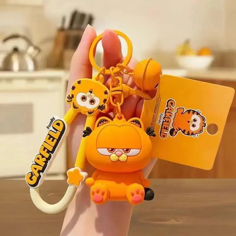 Garfield Doll Keychain Cute Anime Figure Cartoon Animal Toy Pvc Keychain Key Car Ring Decor Accessories Couple Birthday Gifts