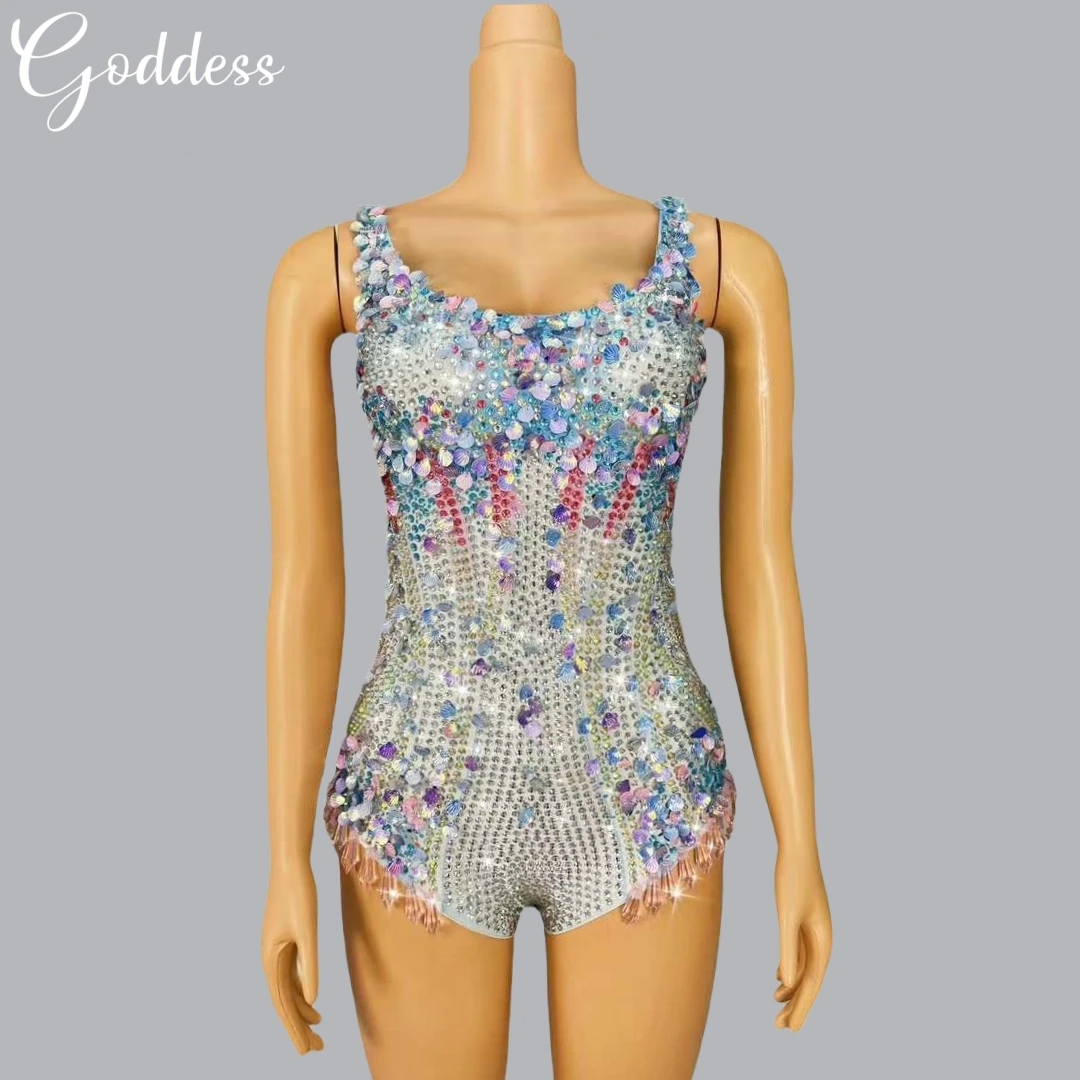 

Advanced Sexy Sparkling Rhinestones Club Bar Dance Leotard Birthday Party Bodysuit Shorts Singer Stage Performance Sexy Outfit
