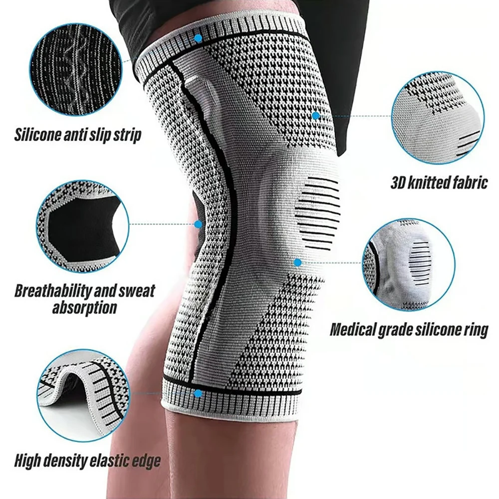 1Pc Knee Brace Compression Sleeve Pad Patella Stabilizer Rodillera Protector Silicone Gel Spring Support Kneepad for Men & Women