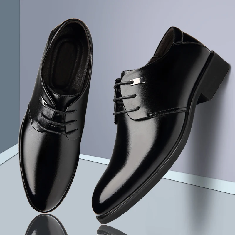 Men Hidden Height Increase 6cm Formal Leather Shoes Business Office Lace Up Derby Shoes Black Brown Wedding Work Elevator Shoes