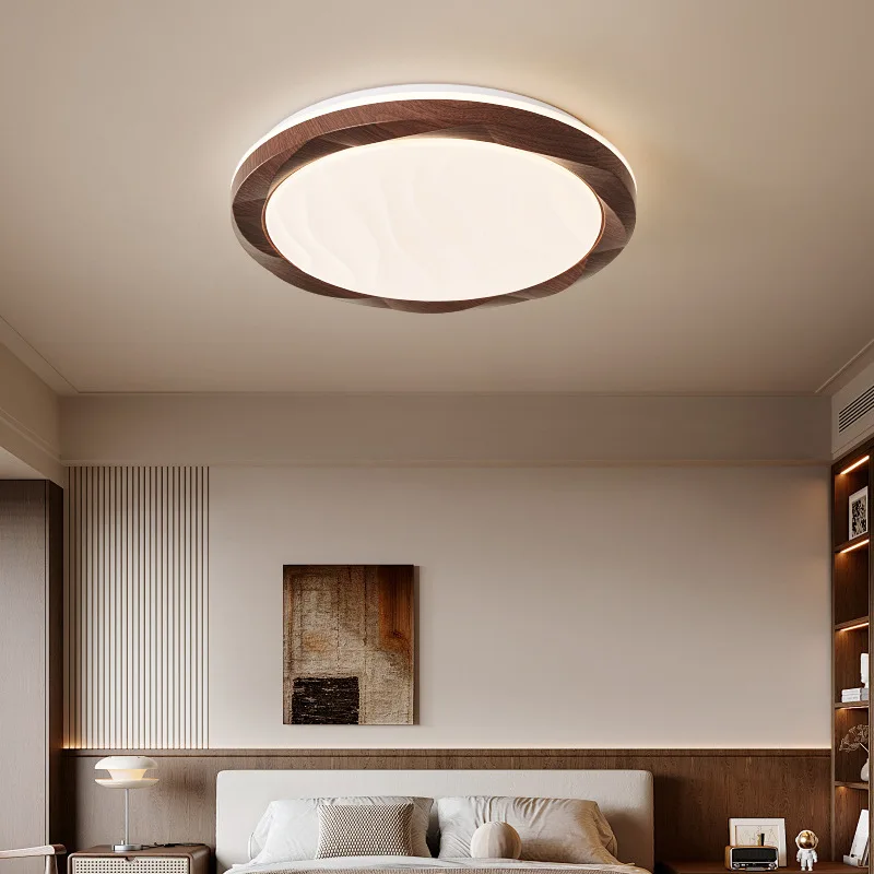 French Retro Eye-Friendly Ceiling Lights Mid-Century Wabi-Sabi Style Walnut Wood Creative Wave Bedroom Study Homestay Fixtures