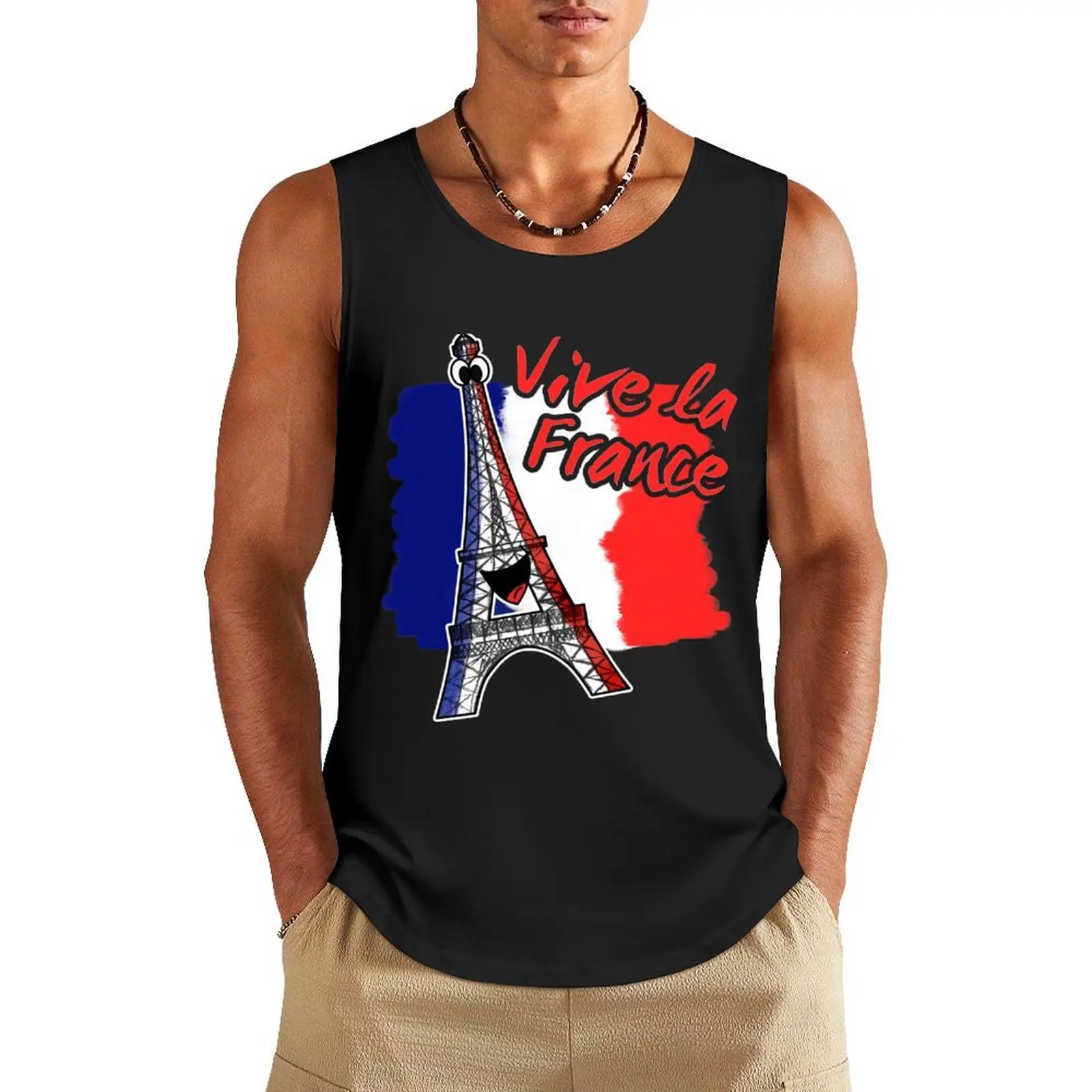 

Bastille Day 14 July French Tricolore Eiffel Tower Funny Tank Top Muscle fit gym clothing Men's fitness t-shirt