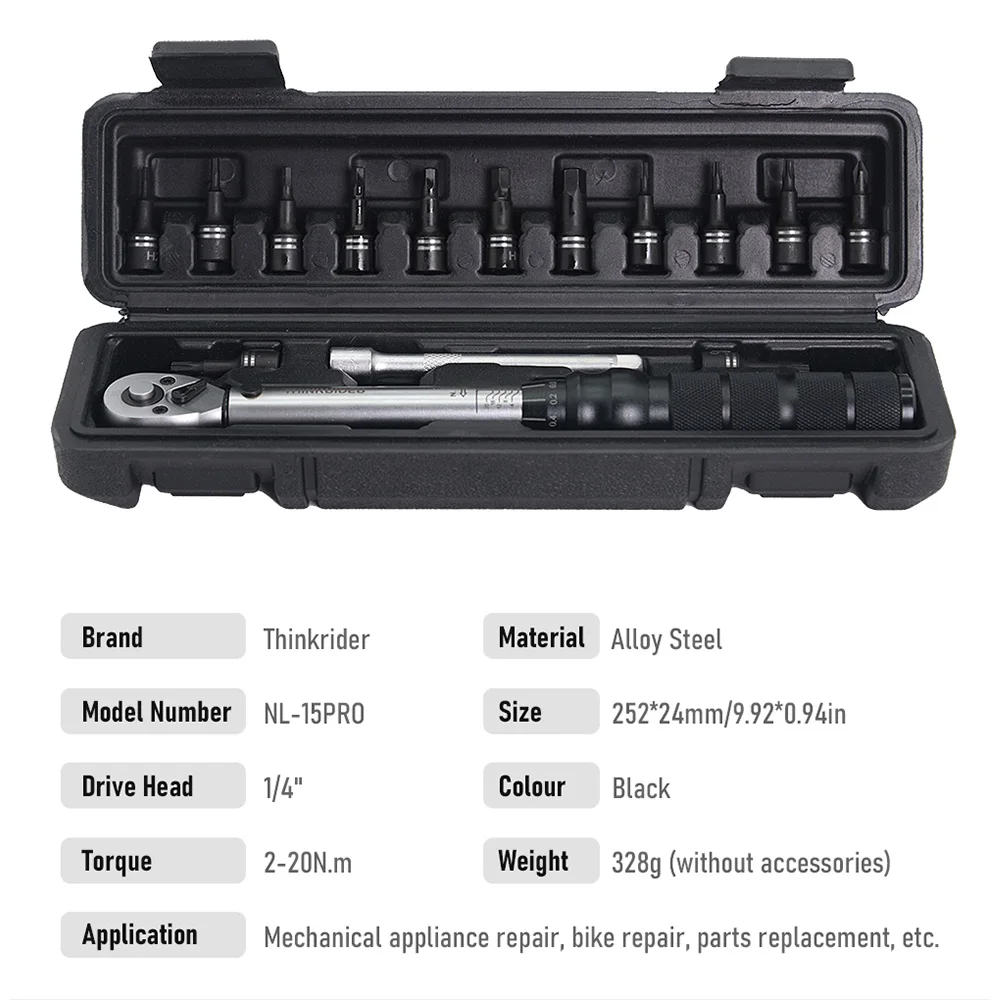 ThinkRider NL-15 PRO Bicycle Bike Torque Wrench 2-20N·m Allen Key Tool Socket Spanner Set Kit