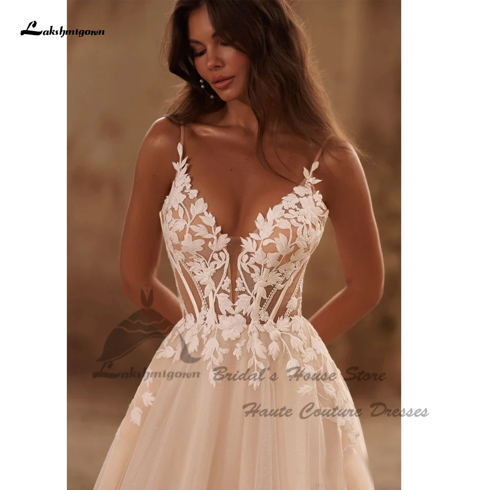 Lakshmigown Civil Boho Beach abiti da sposa scollo a V Appliques di pizzo 2025 Vedtidos corsetto donne Sexy abiti da sposa spalline sottili