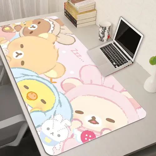 Alfombrilla de ratón rosa de dibujos animados XXL Korilakkuma Rilakkuma, alfombrilla para teclado Kawaii de Anime, alfombrilla para ratón suave para juegos, alfombrilla de escritorio HD para ordenador