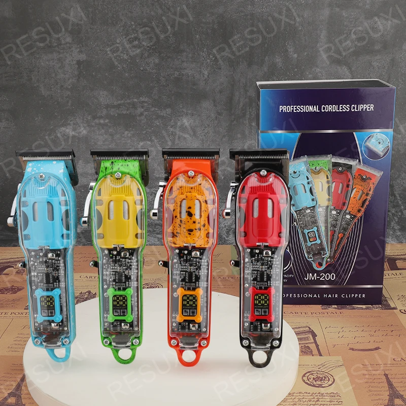 ماكينة حلاقة احترافية من شركة Resuxi JM-200 قابلة للتعديل، أفضل ماكينة قص الشعر اللاسلكية، ماكينة تشذيب الشعر الشفافة