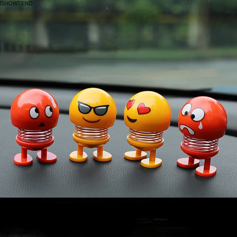 Car Ornament Spring Shaking Doll Cars Ornament Automobile Decoration Lovely Expression Bag Package Shaking Dolls Car Accessories