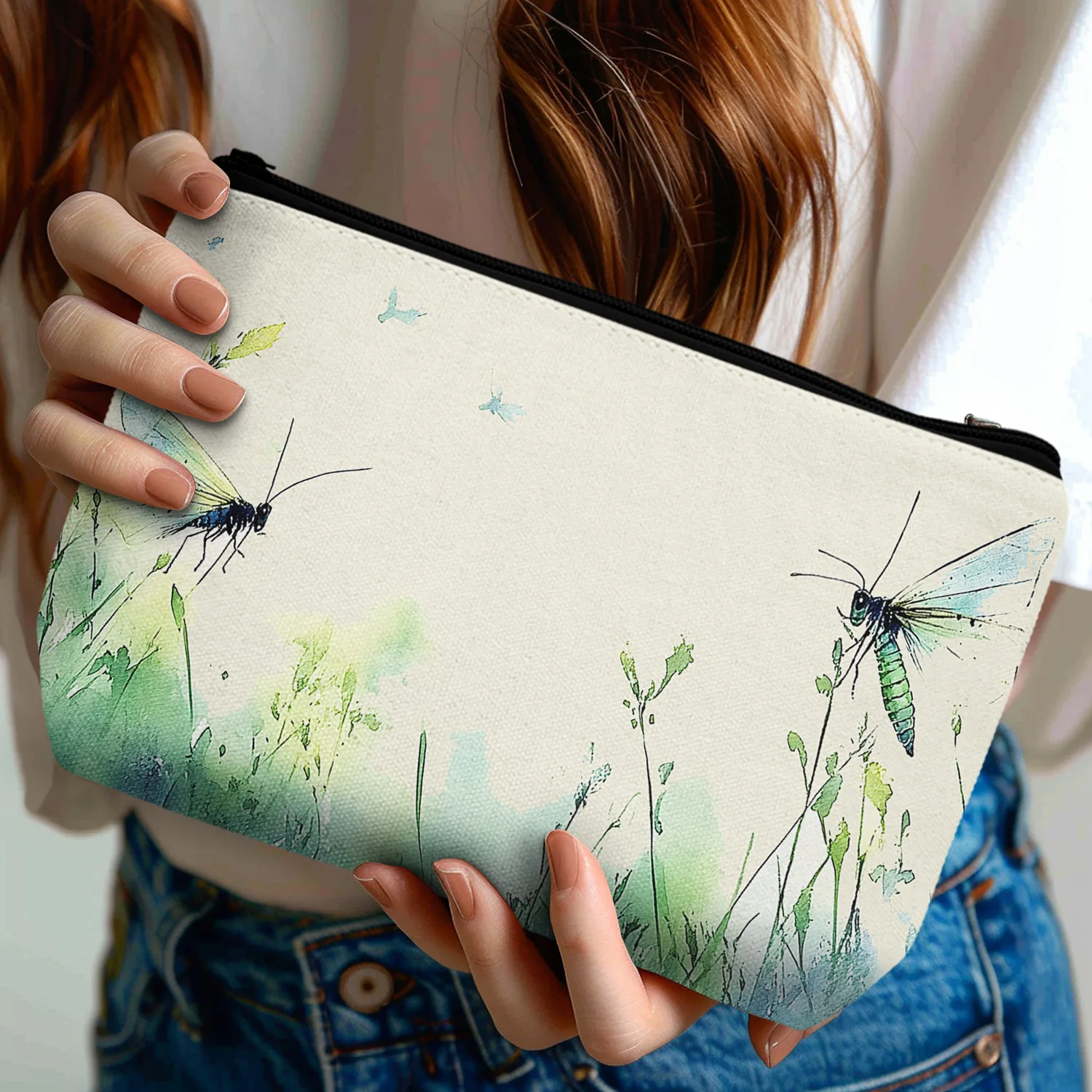 1Pc Wildflower Cosmetic Bag Cute Butterfly Cosmetic Bag Portable Cosmetic Bag With Zipper Simple And Beautiful Design