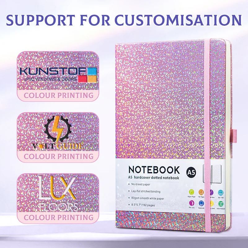 Starry Sky PU Leather Notebook, A5 Business Planner with Elastic Band, Pen Loop Spiral Notepad for Office