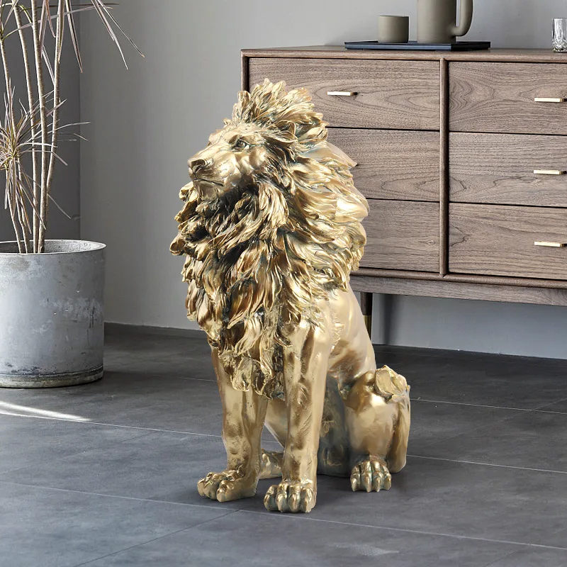 

New Golden Lion Statue Floor Home Decoration Art Large Resin Sculpture New Year 2023 Large Luxury Interior Decor Sculpture