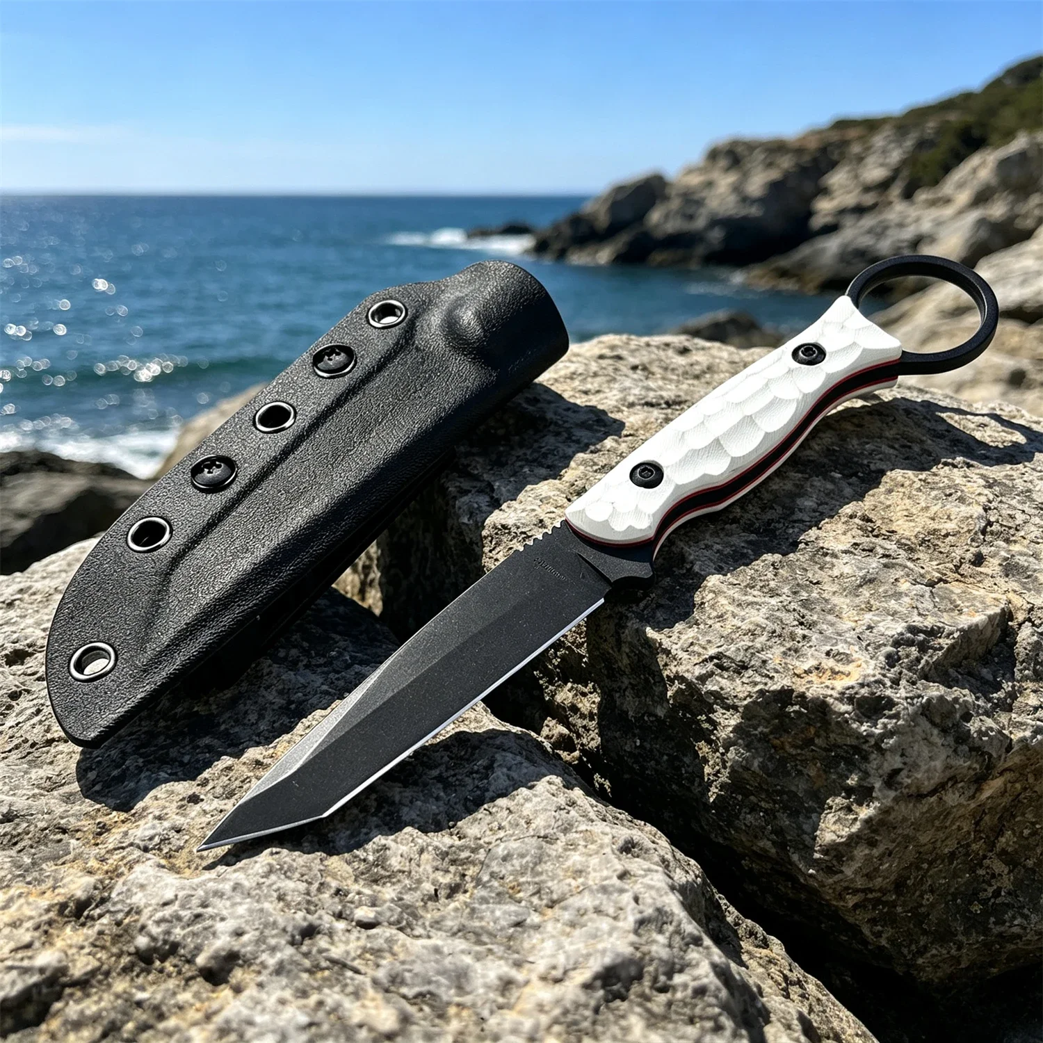 Multi-Carry Full Tang Outdoor Fixed Blade Knife with 8Cr13Mov Tanto Blade G10 Grip, Ideal for Field Missions & Camping
