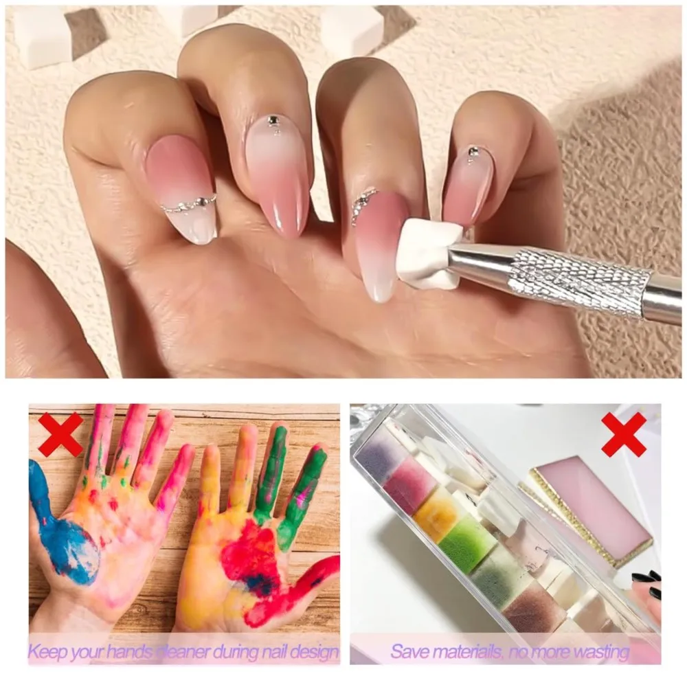 Mini esponja blanca para uñas con bolígrafo de agarre, esponjas suaves ombré, cepillo para punta francesa, gradiente, efecto cromado, suministros para uñas, 50/100 Uds.