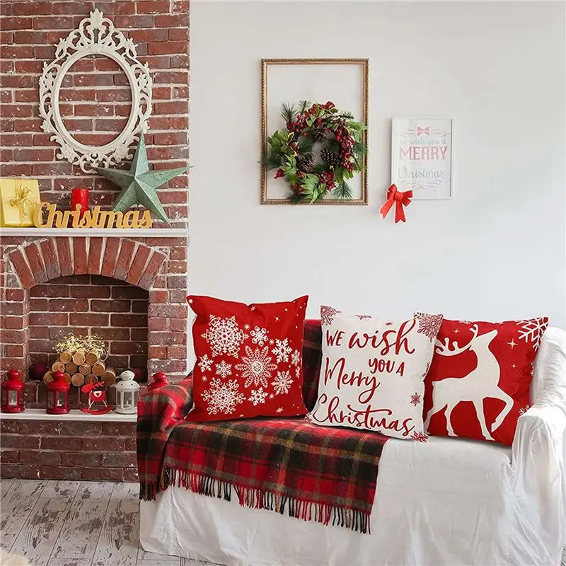 ABFW Christmas Pillow Covers 18x18 Set of 4 Christmas Decorations Farmhouse Throw Pillowcase Cushion Case for Home Decor