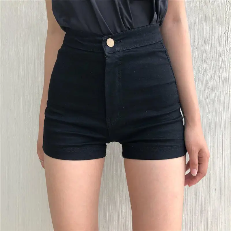 High Waist Denim Shorts Women's Summer Thin Tight Fit Bodycon Hot Pants Trendy Skirt Flat Belly Slimming Effect