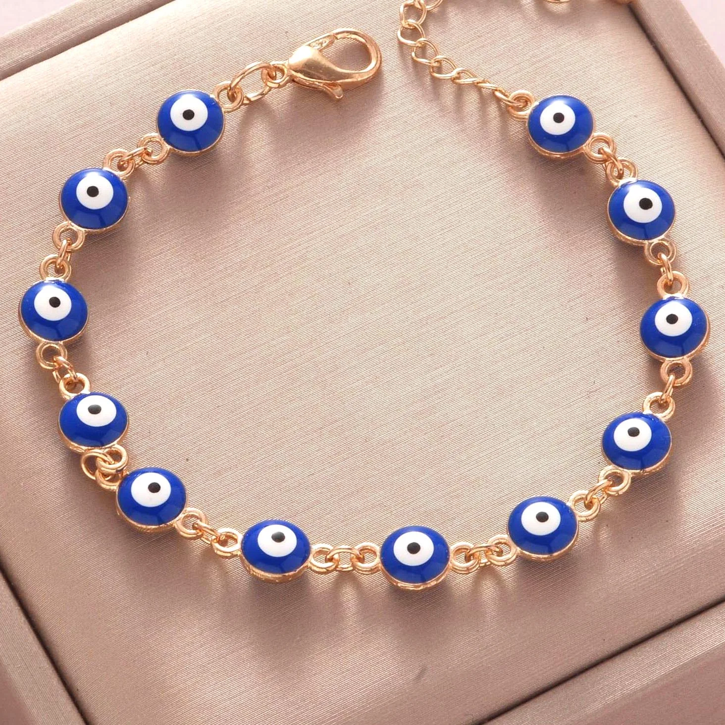 Amulet Evil Blue Eyes Charm Bracelet Fashion Golden Chain Bracelets for Women Lucky Prayer Jewelry