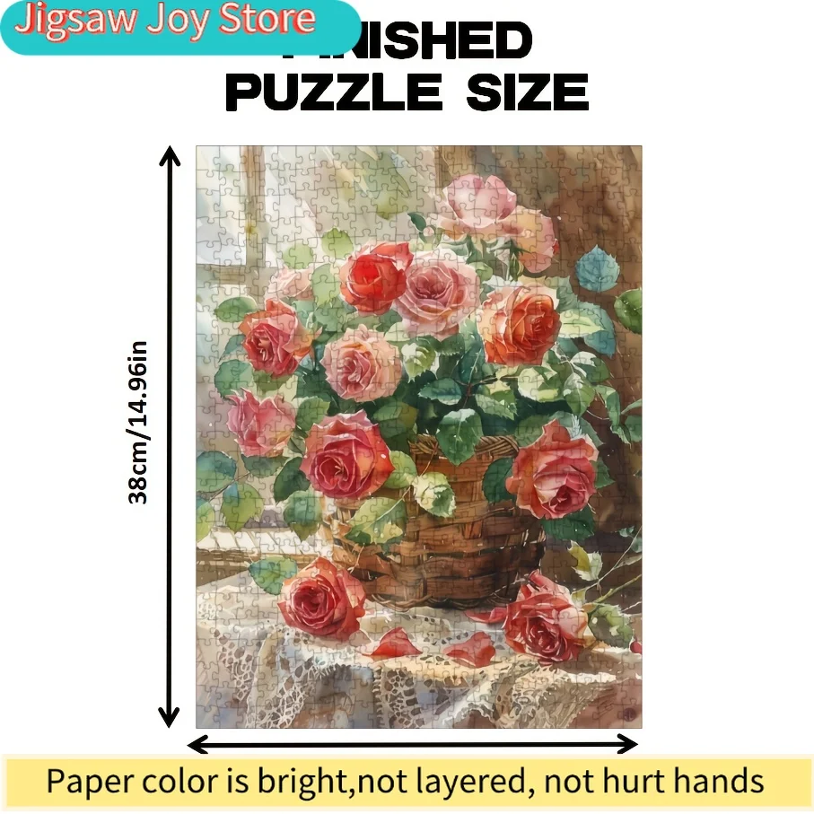 1 Box (500pcs) Mini Size Paper Puzzles | "The Roses in the Basket" Portable Card Game for Party & Family Activities, Scratch R