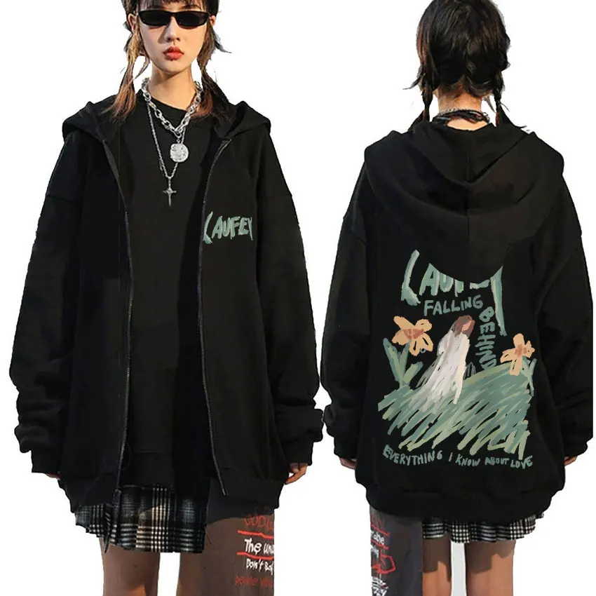 Laufey fällt hinter alles, was ich über Love Print Reiß verschluss Hoodie Männer Frauen Casual Fashion übergroße Reiß verschluss Jacke Hoodies weiß