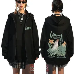 Laufey aşk baskı hakkında bildiğim her şeyin arkasında düşen fermuarlı kapüşonlu kıyafet erkek kadın rahat moda boy Zip Up ceket Hoodies