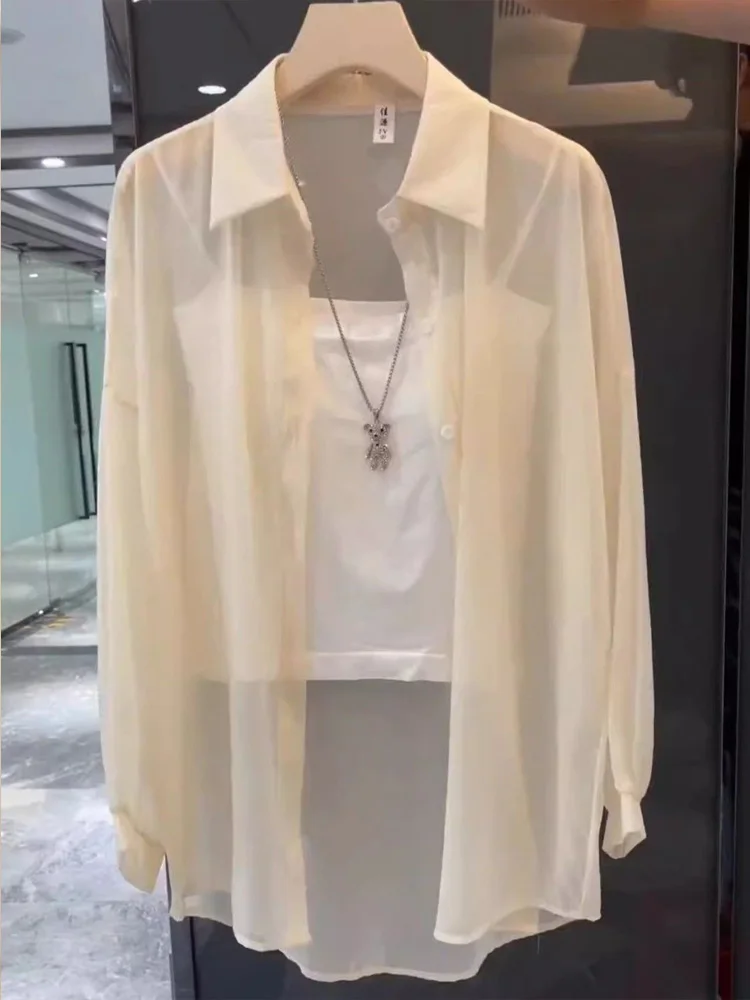 Elegant Purple Silk Chiffon Women's Shirt Summer Thin High-End Ice Silk Sun Protection Fashionable Beautiful Commute Style Lo...
