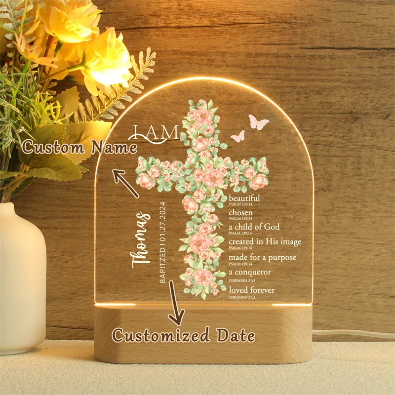 Baptism Night Light For Baby, Baby Gift Personalized, Baptism Gift, Dedicated Gift, Nursery Decor, Kids Beside Night Lamp