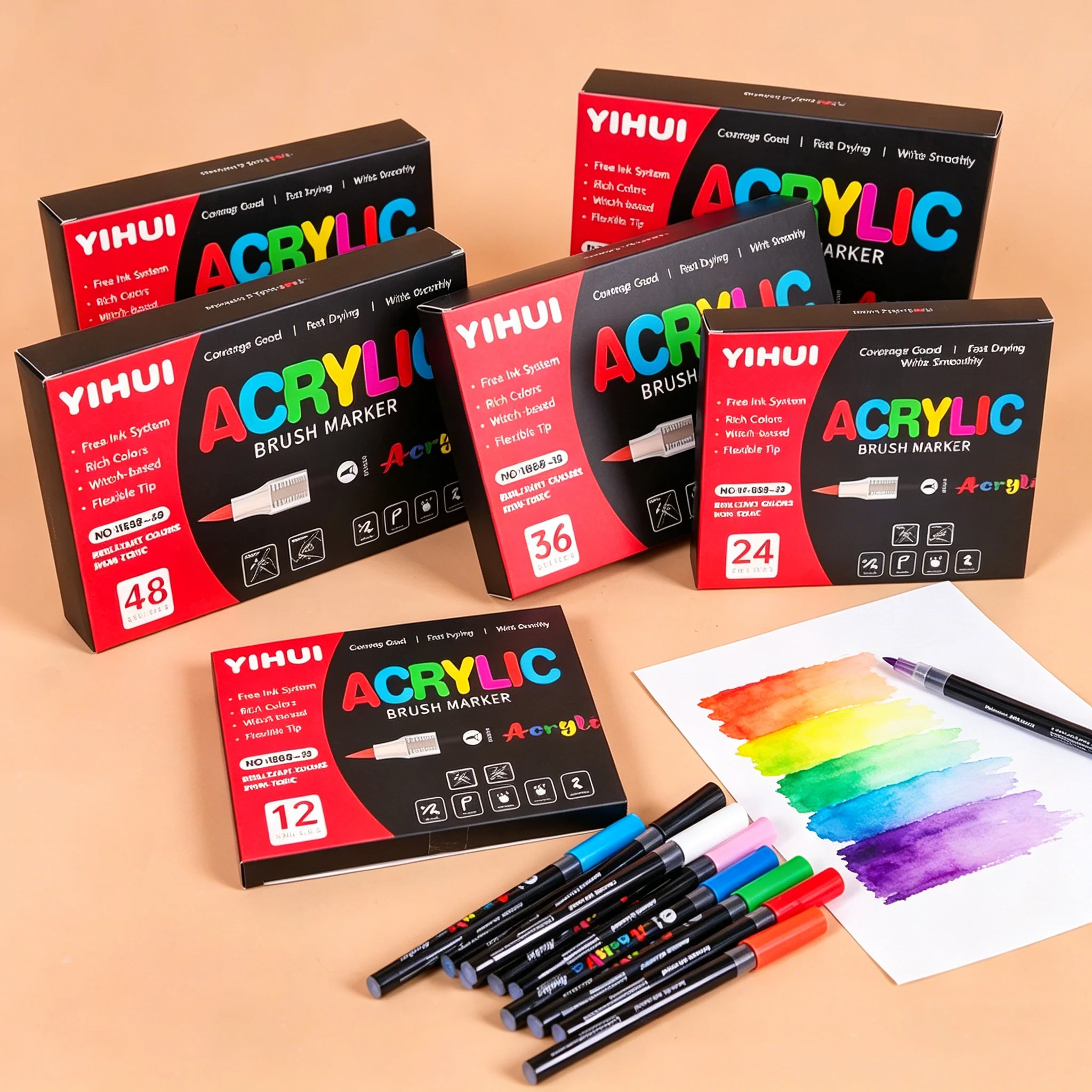 

Acrylic Markers Brush Tip Paint Marker 12-60 Colors Acrylic Paint Pen for Rock Canvas Wood Ceramic Adult Coloring DIY Crafts