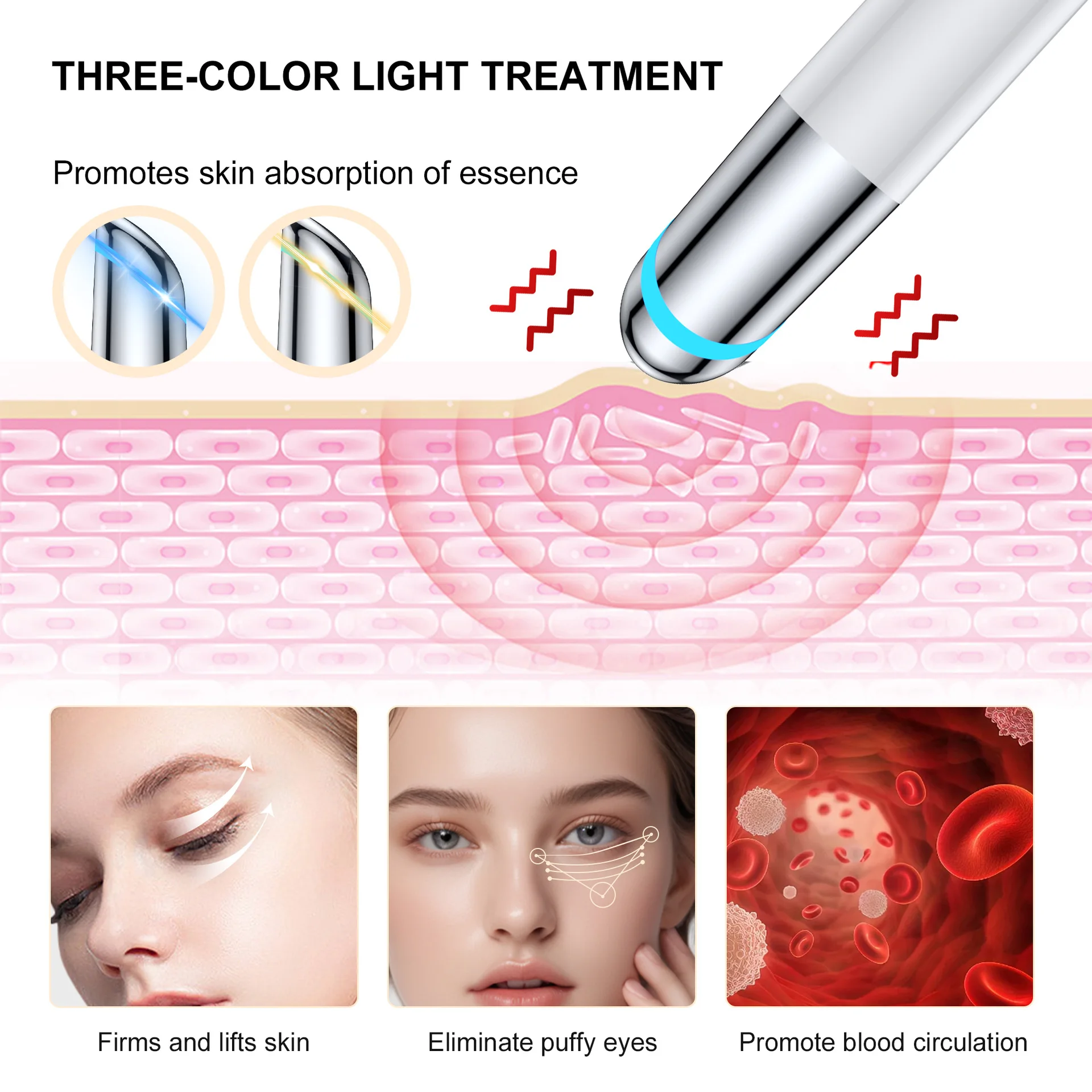 Dispositivo de beleza aquecido 2 em 1 - Caneta de massagem para olhos / lábios com tecnologia de reforço de soro