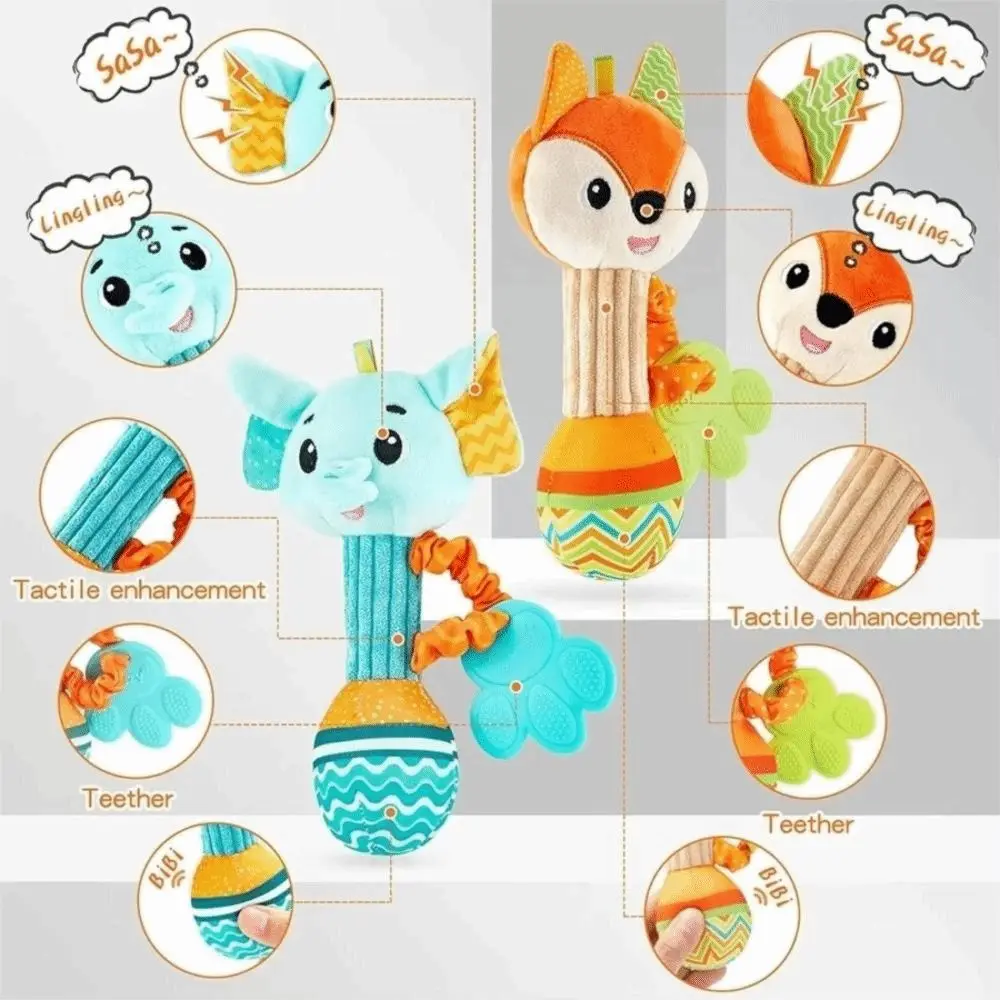 Miękkie pluszowe grzechotki dla niemowląt, zabawki do trzymania w dłoni, z dźwiękiem, chrastelniki, piszczałki, zabawki do gryzienia, zabawki uspokajające dla noworodków 0-12 miesięcy