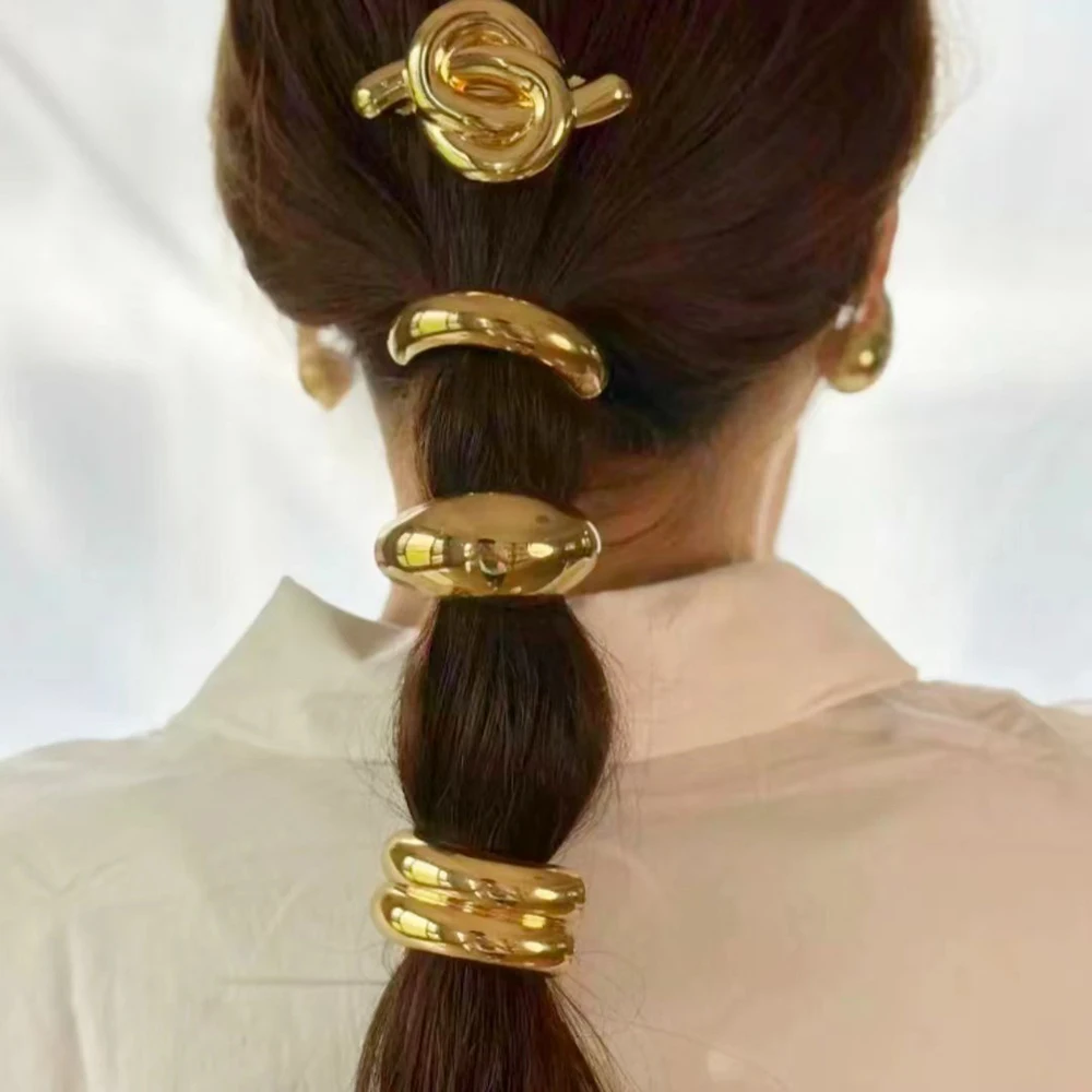 UHBINYCA Trendy Stainless Steel Hair Accessories for Women,Black Elastic Hair Bands Ponytail Clips Daily Jewelry
