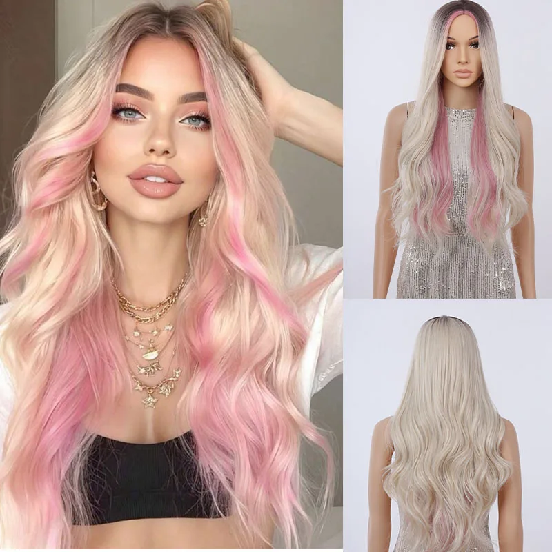 perruque-longue-ondulee-pour-femmes-effet-« body-wave »-couleur-ombree-platine-avec-meches-roses-perruque-naturelle-et-tendance-ideale-pour-un-usage-quotidien-les-soirees-et-les-deguisements