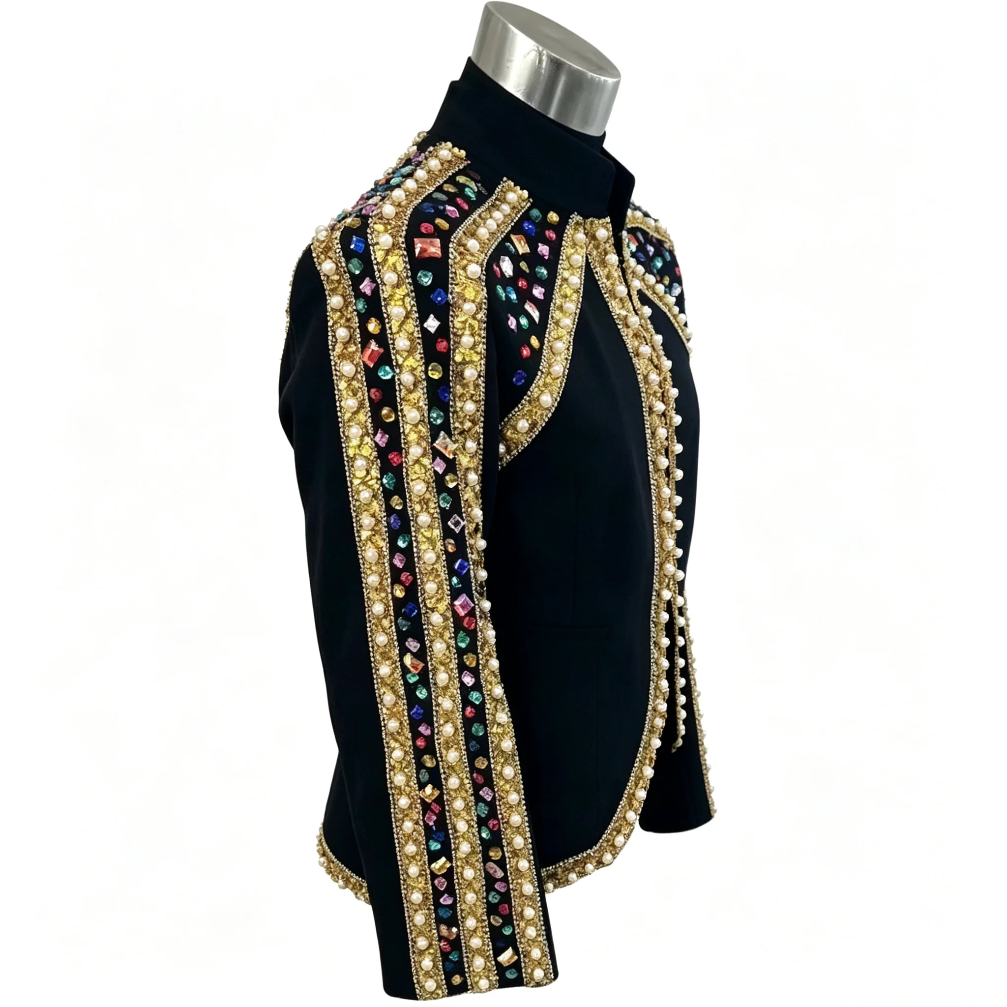 Handmade Colorful Rhinstone Beads Jacket Model Walk Show Banquet Host Chorus Formal Dress Stage Performance Coat