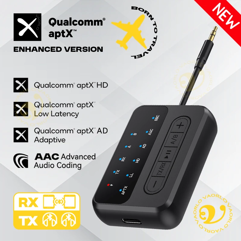 

2 in 1 aptX-Adaptive AD/HD/LL AAC Bluetooth Audio Transmitter Receiver 3.5MM AUX HiFi Music Multipoint Airplane Wireless Adapter