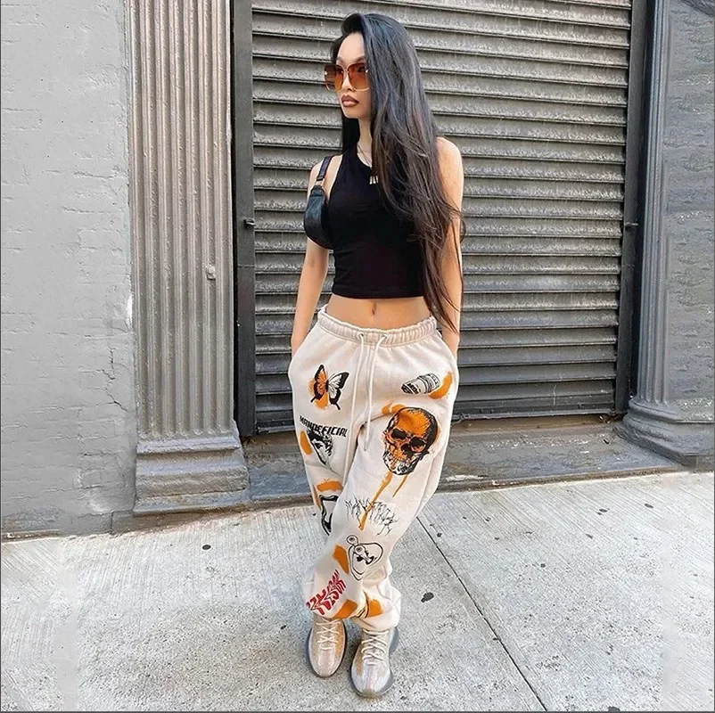 Damen Jogginghose für Zuhause und Outdoor, Komfortable Sweathose, Neue Mode Y2K, Lose Hose mit Kordelzug, Streetwear – Detail 10