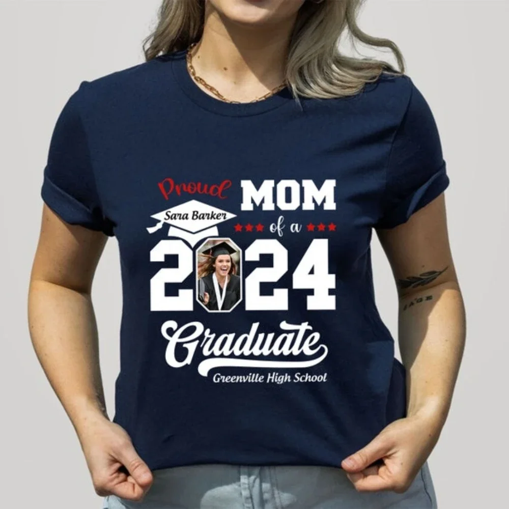 Custom Photo Proud Mom of 2024 Graduate TShirt Senior 2024 Shirt Class of 2024 Personalized Family Matching Grad Squad Tee