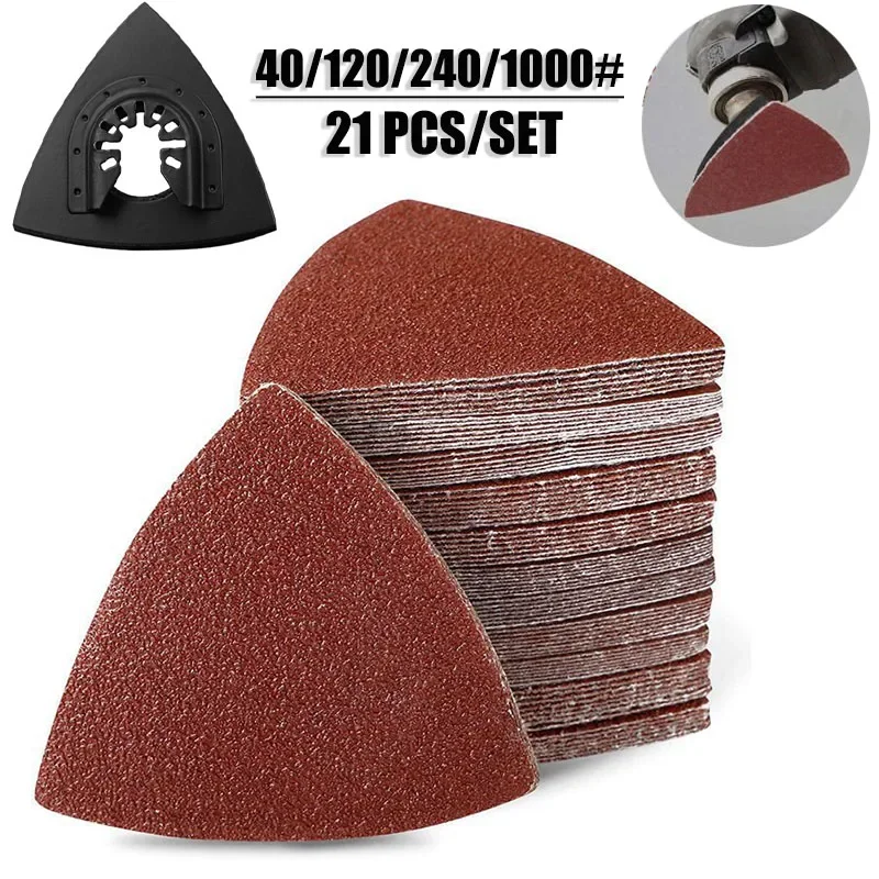 

21pcs/set Triangular 80mm Oscillating Multitool Sand Pad With Hook and Loop Sandpaper Sheet For Burr Grinding And Rust Removal