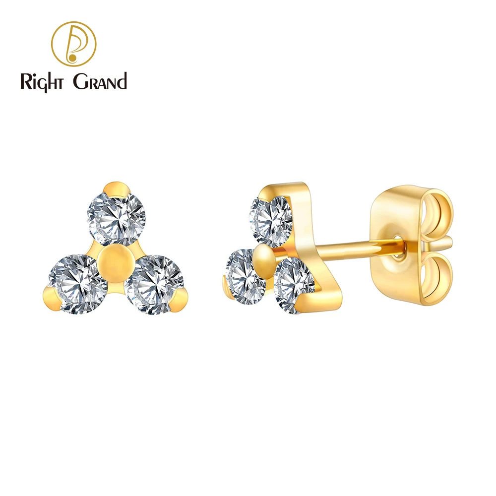 1 Pair Right Grand ASTM F136 Titanium 20G Trinity CZ Stud Earrings Simple Triple Flower CZ Cartilage Earring Set Hypoallergenic Jewelry