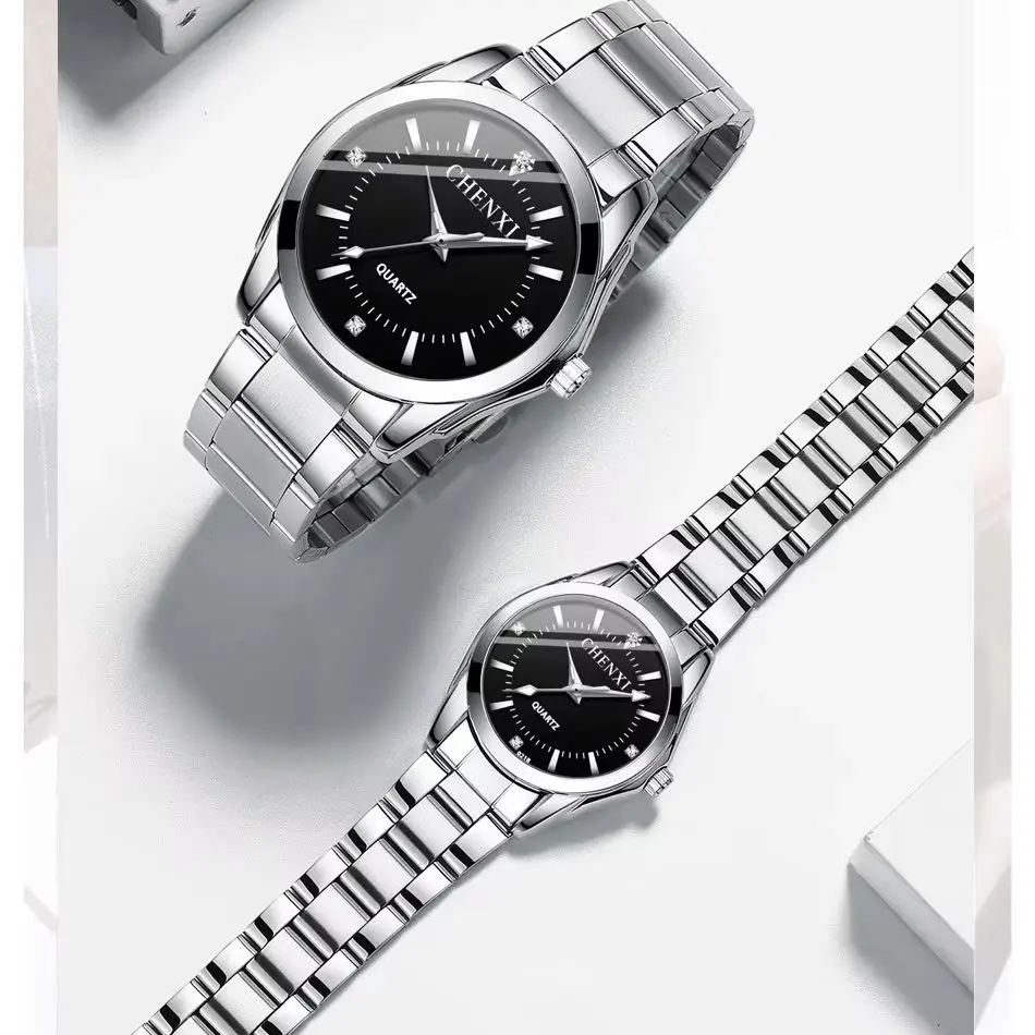 Couple's watches, stylish silver stainless steel pair watches, men and women, with quartz movement