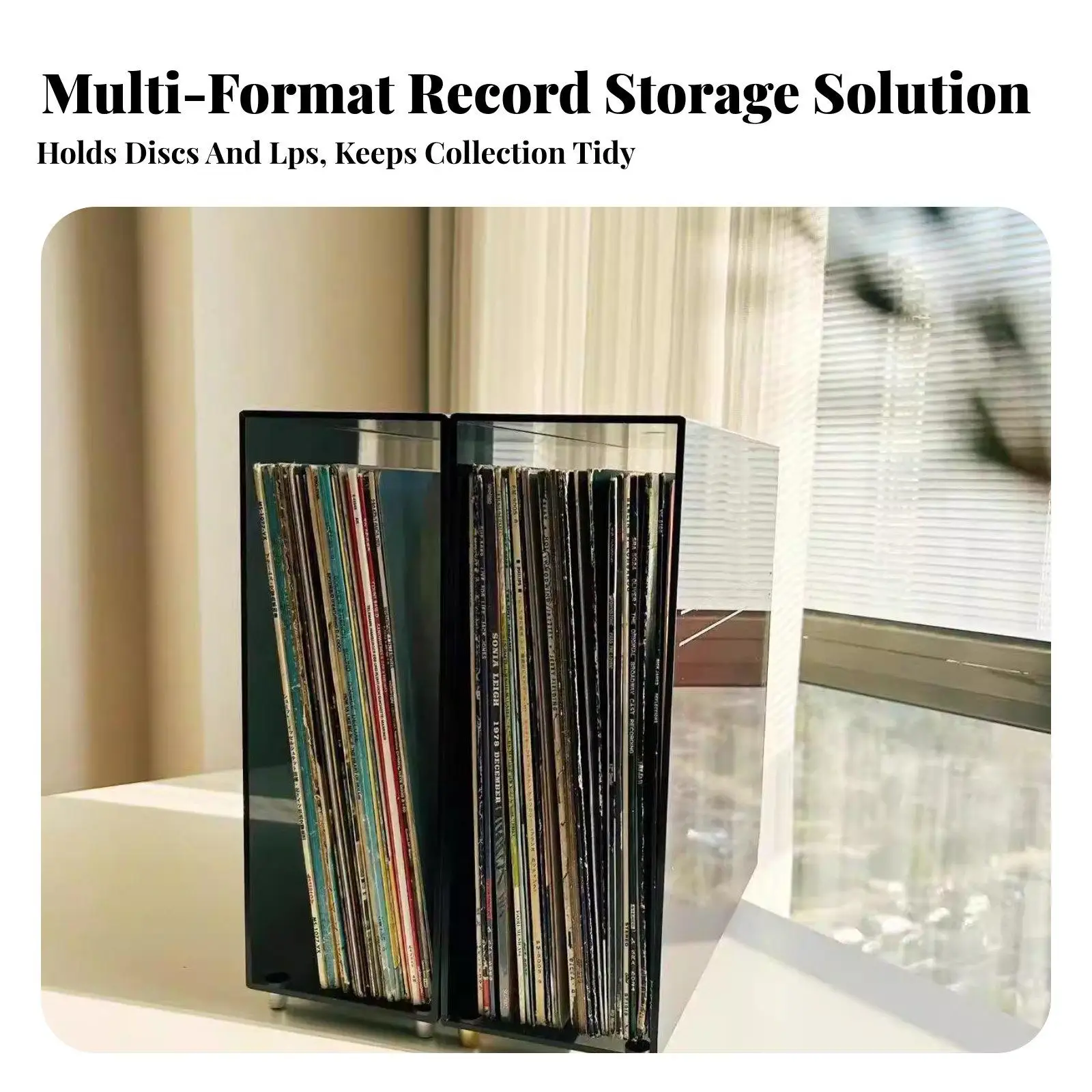 Record Storage Box Acrylic Clear View Compact Organizer for Living Room