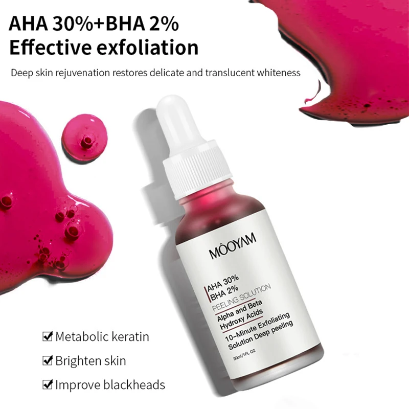 AHA 30%+BHA 2% Skin Care Peeling Solution, Facial Exfoliating Peel Serum Ordinary face peeling acid Repair Dark Spot Shrink Pore