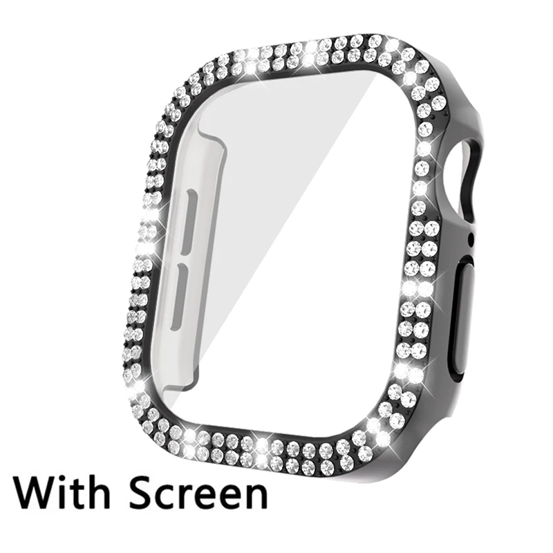 Bling Glass e Capa para Apple Watch, Diamond Case, Hard PC Bumper, Protetor de Tela, Série iWatch 10, 42mm, 46mm, 10 Acessórios